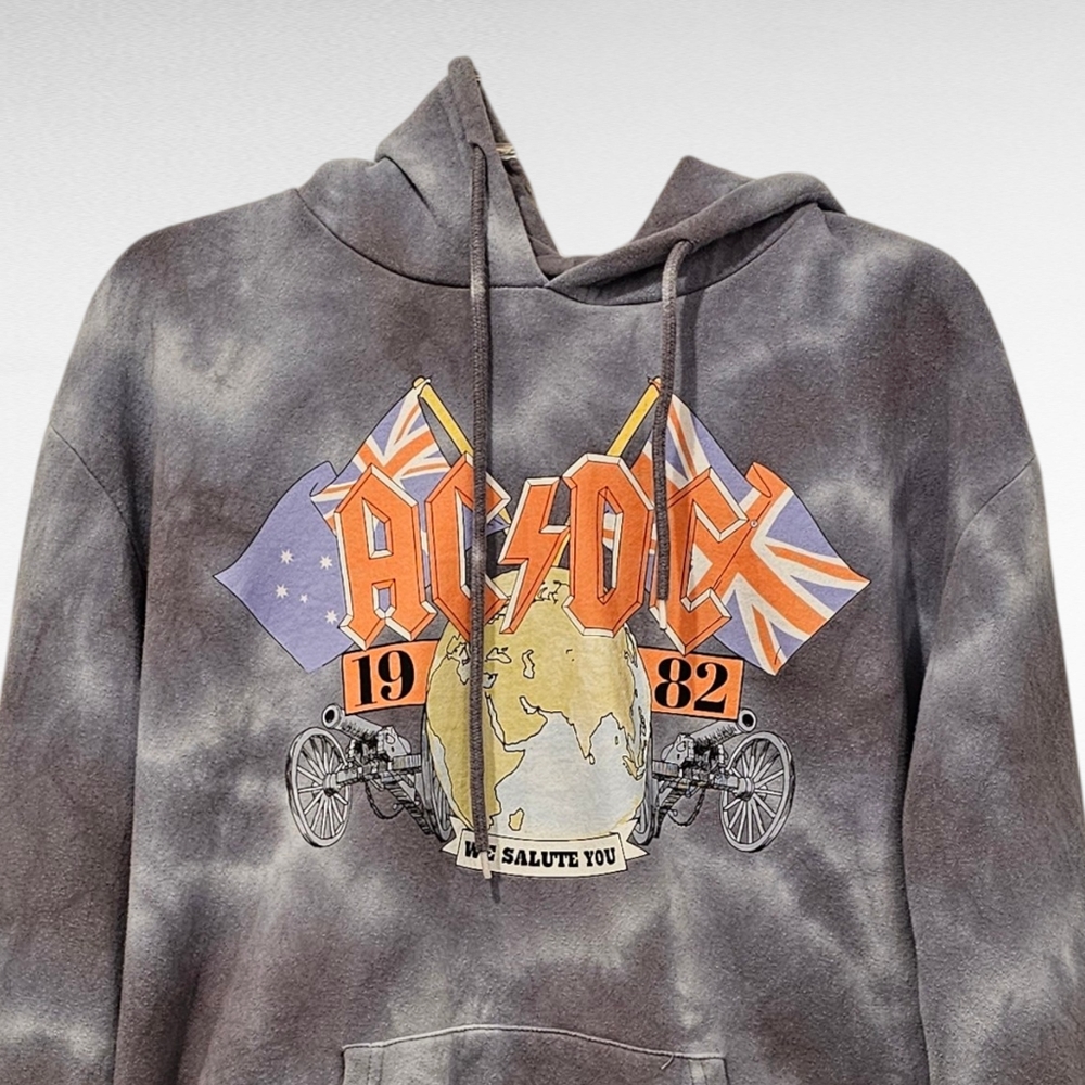 AC/DC Tie Dye 1982 European Tour Gray Hoodie Size Medium